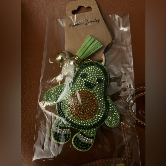 Rhinestone puffy bling keychains/charms. Green alien and green avocado. - Picture 5 of 7